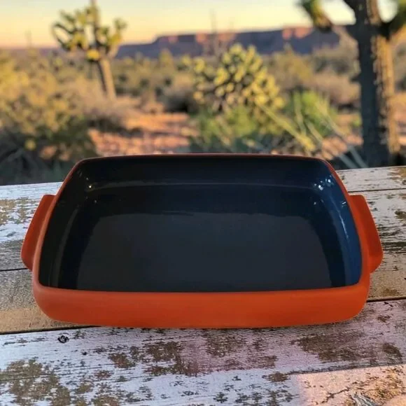 Bortner & Bortner Terra Cotta Enchilada Pan Dish Blue Glaze 12