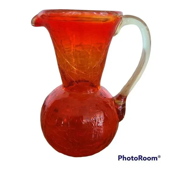 Mini Crackle Glass Pitcher Boho Shabby Chic Window Tabletop Dresser Mini Vase