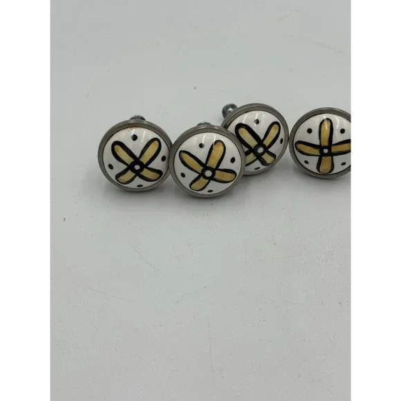 Decorative Yellow/White‎ Flower Knobs for Cabinet or Furniture Set of 4