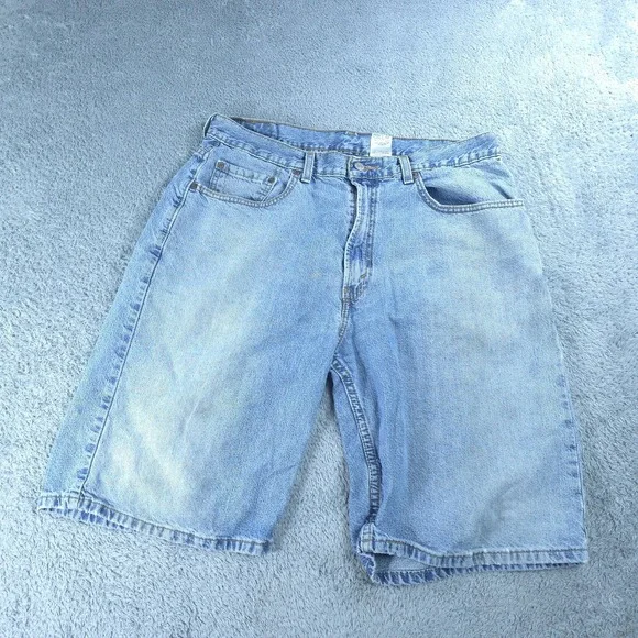 Levis 569 Denim Shorts Mens 34 Blue Relaxed Fit Bermuda Light Wash 11 Inseam