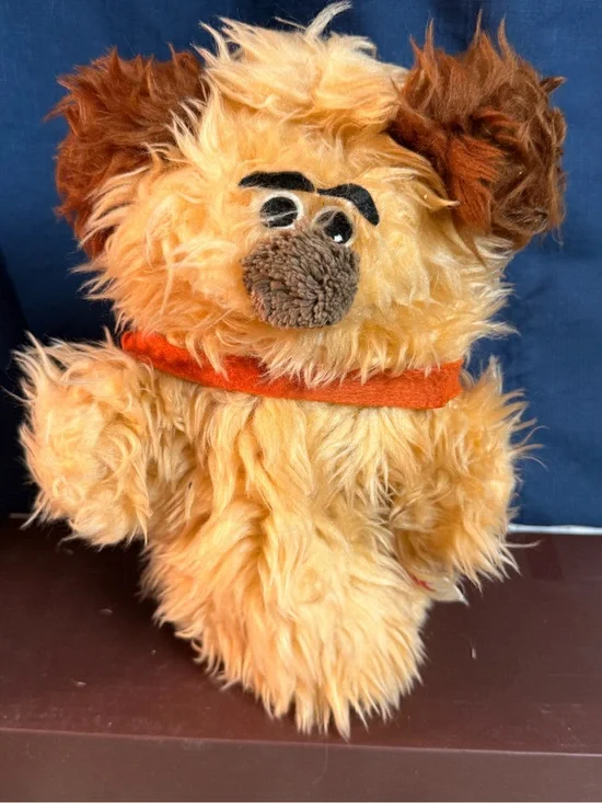 Plush Fluffy Orange Dog Toy with Brown Ears