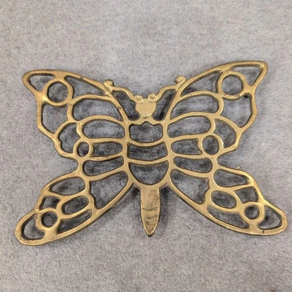Vintage Solid Brass Butterfly Trivet Decorative Wall Hanging‎ Gold Tone NA311