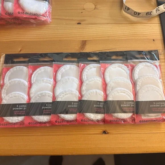 Essential‎ Tools 3 Compact Powder Puffs Cotton Velour White Lot of 6 / 18 Total