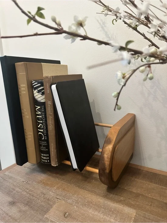 Vintage Wooden Desktop Media Bookend and Organizer - Natural Brown 11.5” Wide