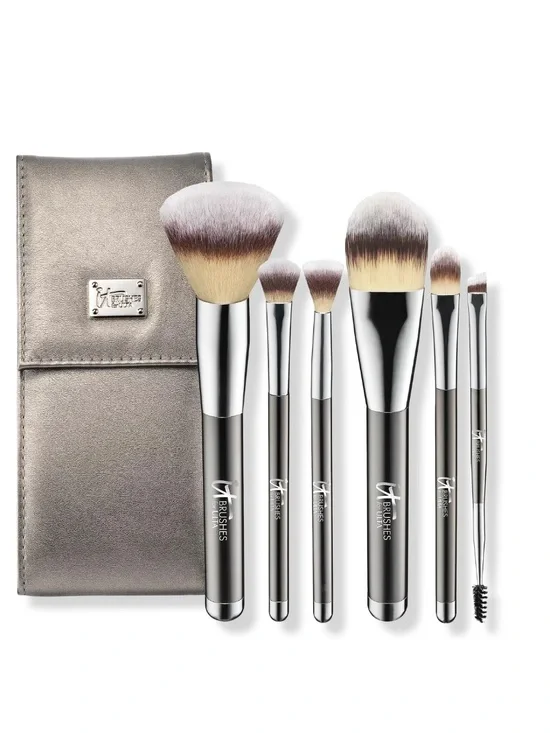 [ FIRM price ] it cosmetics Silver Metallic 7-Piece Makeup Brush Set with Case