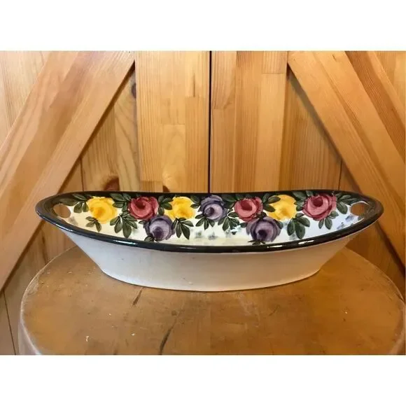 Vintage oval serving bowl floral with cut outs made in Germany (8874)￼Damage Rea
