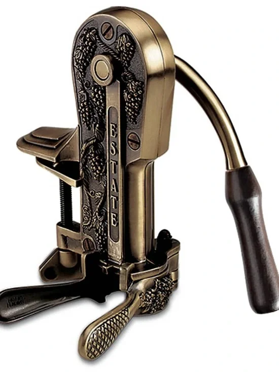 Estate Brass-Finish Tabletop Corkscrew with Dark Brown Handle