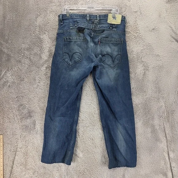 Vintage Levis Blue Star Jeans Mens Blue Buckle Back Engineered Fits 32x26