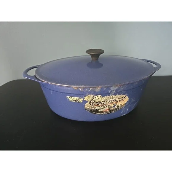 Vtg Cousance / Le Creuset France Blue Enameled Cast Iron Dutch Oven‎ #28 W/Lid
