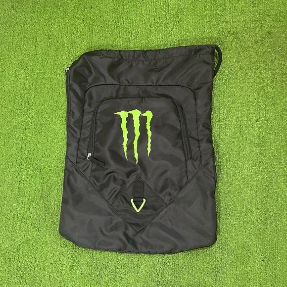 Monster Energy Backpack Black Logo Bag Drawstring Cinch Book Bag NWOT Travel