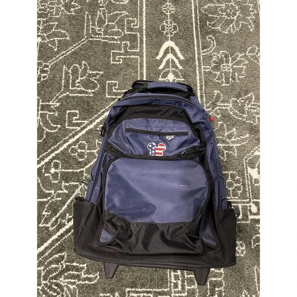 Disney Mickey Mouse Rolling Backpack Blue Wheeled Carry On Travel Bag Luggage