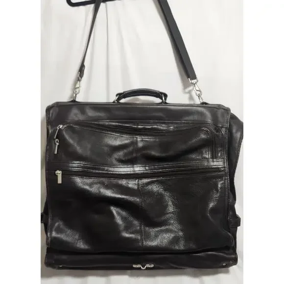 Unbranded Dark Brown Leather Hanging Garment Bag Luggage Made In‎ Columbia