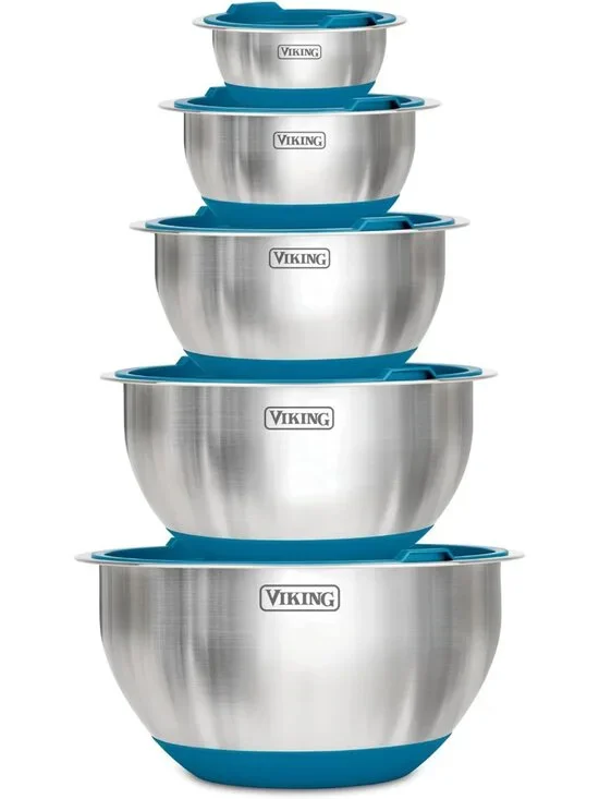 10-Piece Stainless Steel Mixing Bowls Set with Non-Slip Silicone Base & Lids