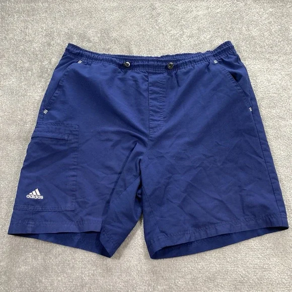 Adidas‎ Mens Cargo Shorts Blue Small Y2K Vintage Athletic Adjustable