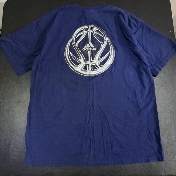Vintage Adidas‎ Basketball 90s T-shirt Navy Blue Size XL Cotton Made In USA