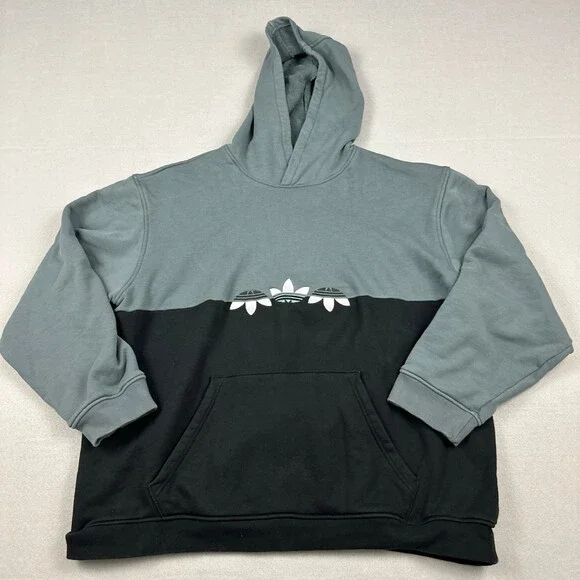 Adidas Hoodie Men Extra Large Blue Colorblock Sliced Trefoil Sweatshirt Pullover