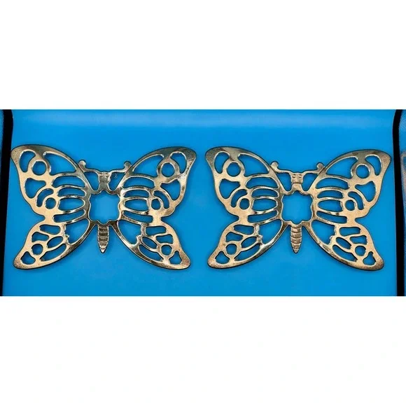 Leonard Set of 2 Butterfly Trivets Silverplate Vintage Wall Decor Silver 7x10