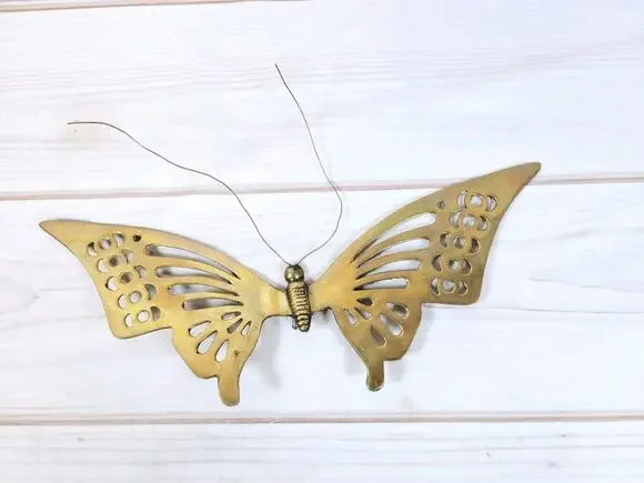 Vintage MCM 15 In. Brass Metal Butterfly Wall Hanging Retro