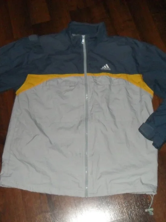 Vintage Adidas Colorblock Windbreaker Jacket Mens Medium Navy Grey Yellow Y2K