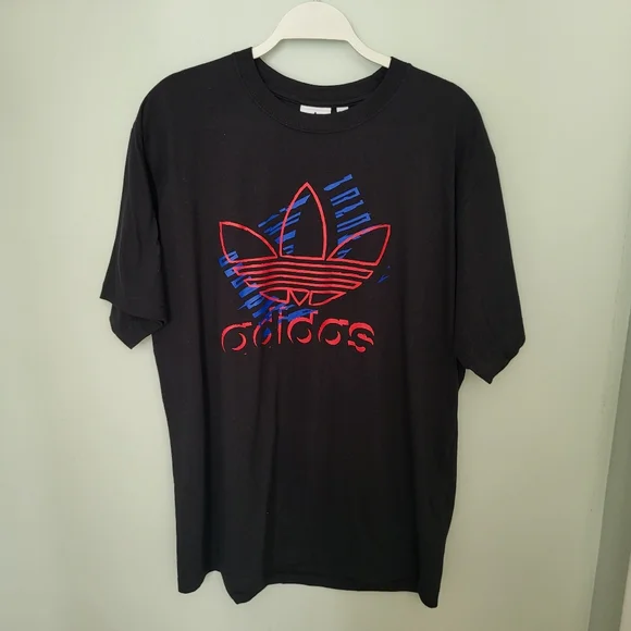 Adidas Men Large OG Sketch Trefo Crew‎ Neck Short Sleeve T-Shirt Black Casual
