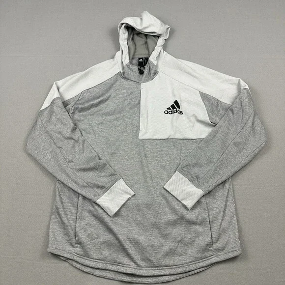 Adidas Hoodie Men Extra Large Gray Solid Sweatshirt Pullover Basketball Pockets