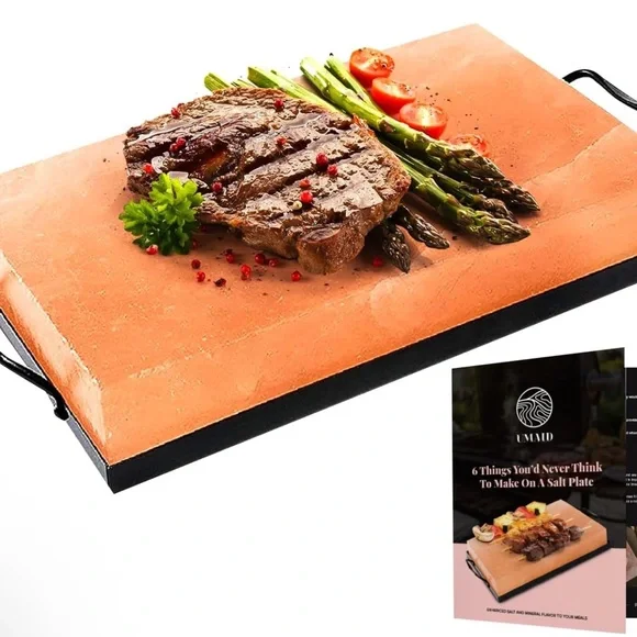 NWT UMAID Himalayan Salt Block Cooking Plate with Metal Tray