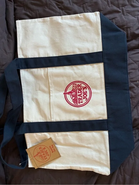 Trader Joe’s large Canvas Tote Bag in Natural and Navy