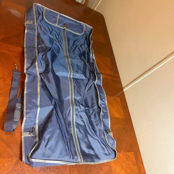 vtg Palo Navy Blue Nylon Garment Bag Travel Suit Carrier Shoulder Strap &‎ Keys