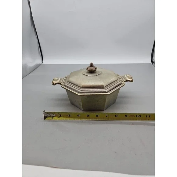 International Silver Co Pewter Covered‎ Casserole Dish With Lid Rustic Farmhouse