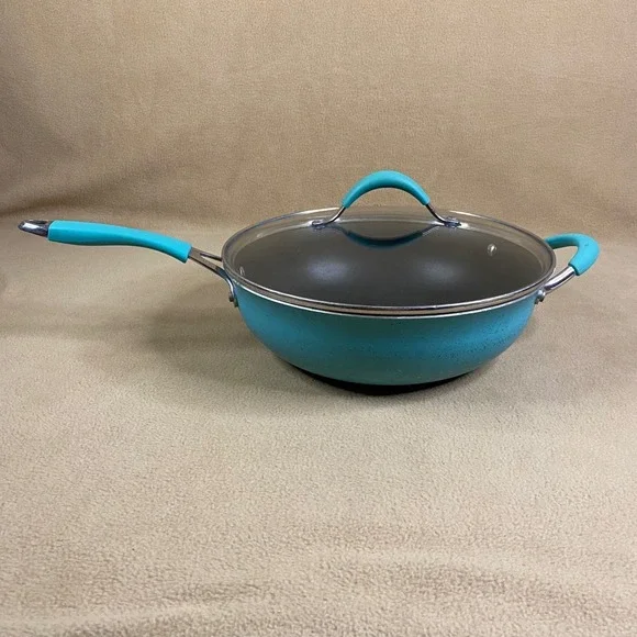 The Pioneer‎ Woman Frontier Speckled Turquoise Pan w/ Lid Cookware Non-Stick EUC
