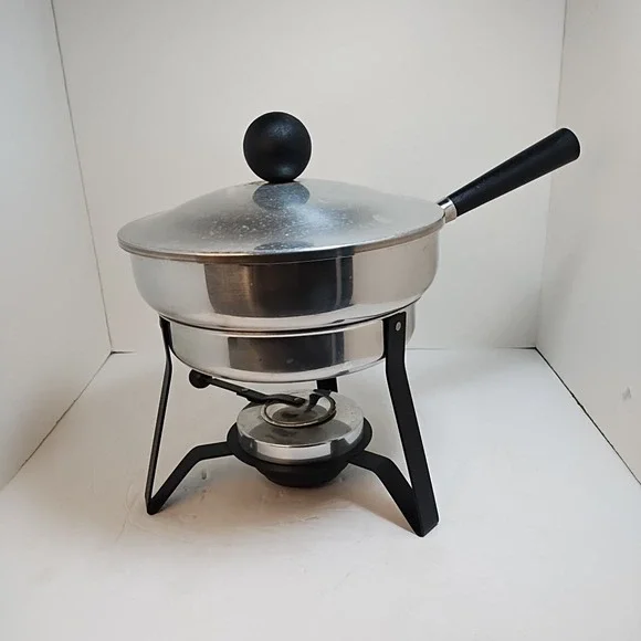Vintage Aluminum Fry Pan Chafing Dish Fondue Pot Mid Century Modern Retro USA‎