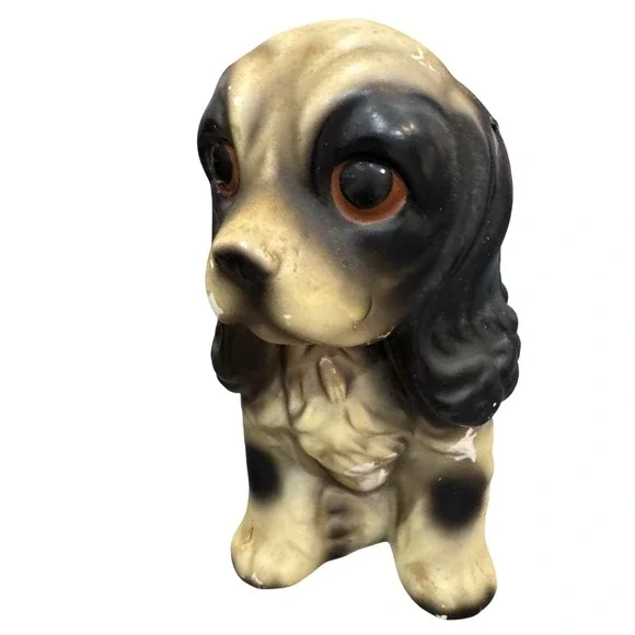 Vintage Japanese Cocker Spaniel Ceramic Puppy Dog Tan Black Mid Century 6