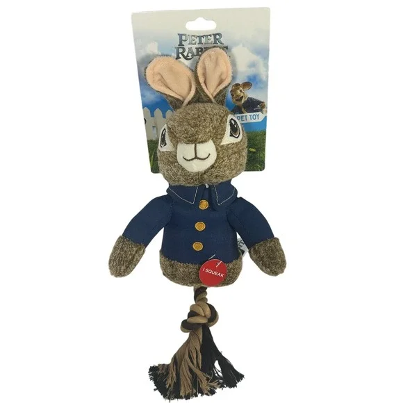 Peter Rabbit Pet Toy Dog‎ Squeaky Plush Rope Tail Blue NWT Movie Character