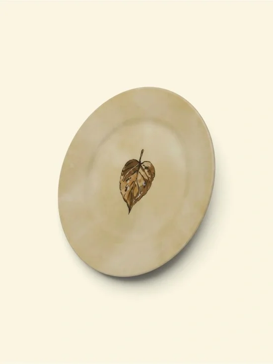 Corelle Cream Dinner Plate with Brown Leaf Accent