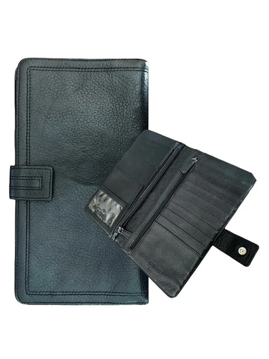 Nordstrom Black Leather Travel Wallet Document Holder Passport Organizer Clutch
