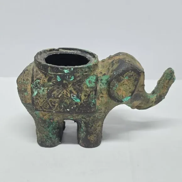 Antique Japan Bronze Gold Gilt Good Luck Elephant Incense Censer Patina NO LID!