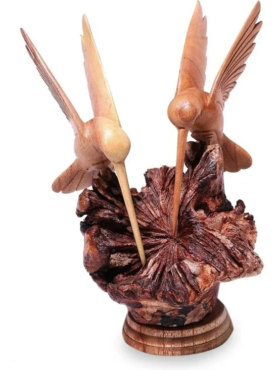 Handcrafted Hummingbird Wood Sculpture | Sustainable Animal Decor | 7.5