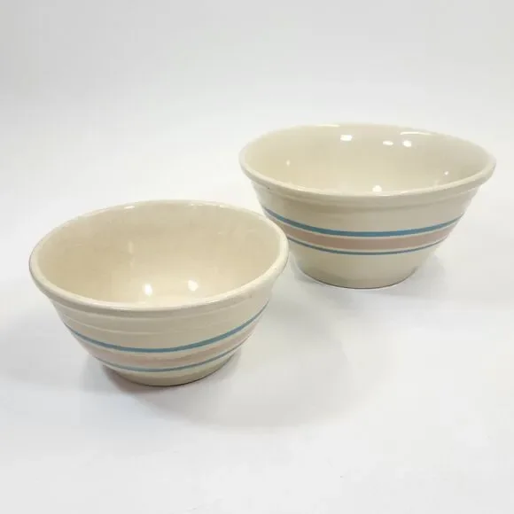 McCoy Oven Ware Pink Blue Nesting Mixing Bowls Set 8 & 10 Vintage Stoneware USA