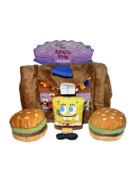 New BARK SpongeBob SquarePants Krusty Krab Hide Seek Dog Toy XS S 4 Piece