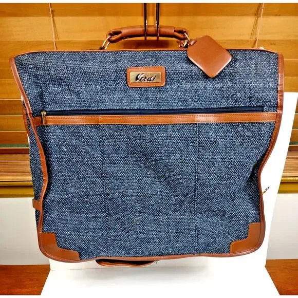 Vintage Verdi Folding Suit Garment Travel Bag Tweed w Keys 24