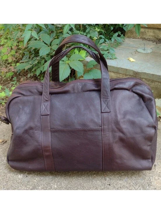 Vintage Genuine Leather Duffel Bag Chocolate Brown Weekender Travel Carry On