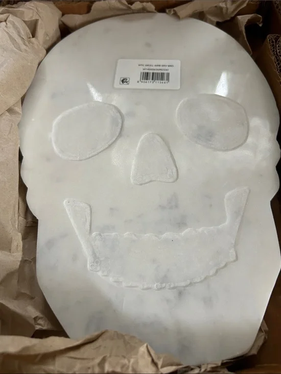 Marble Skull Charcuterie Board Serving Board - White with grey accents