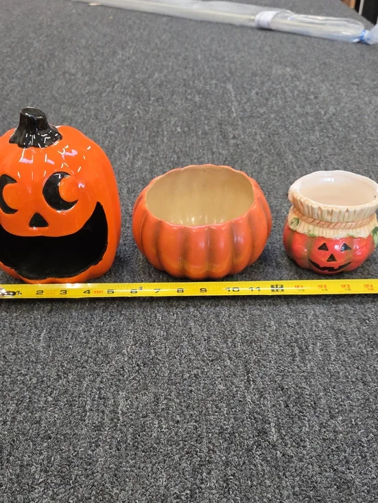 3 Orange Ceramic Pumpkin Decorative Candy Bowls - Unbranded