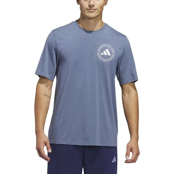 Adidas Mens Short Sleeve Logo Tee Blue Heather Graphic T-Shirt XL New