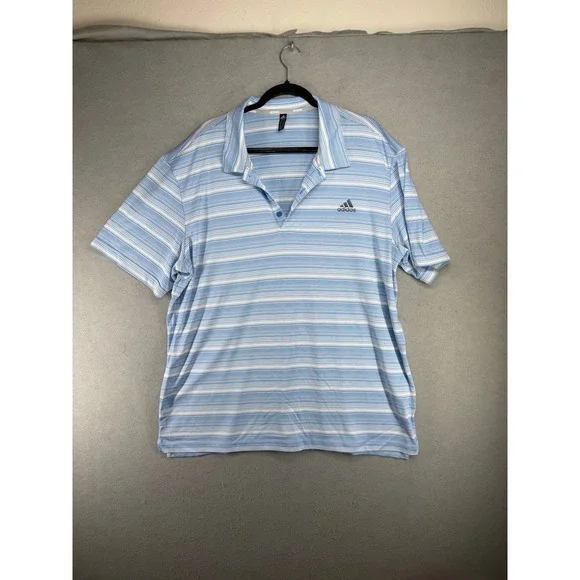 Adidas Golf Mens 2XL vintage Blue White Striped Short Sleeve Polo Shirt ADVR0846