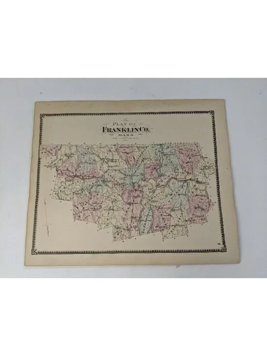 Antique Vintage 1871 Northfield, MA Franklin County Atlas Frederick Beers