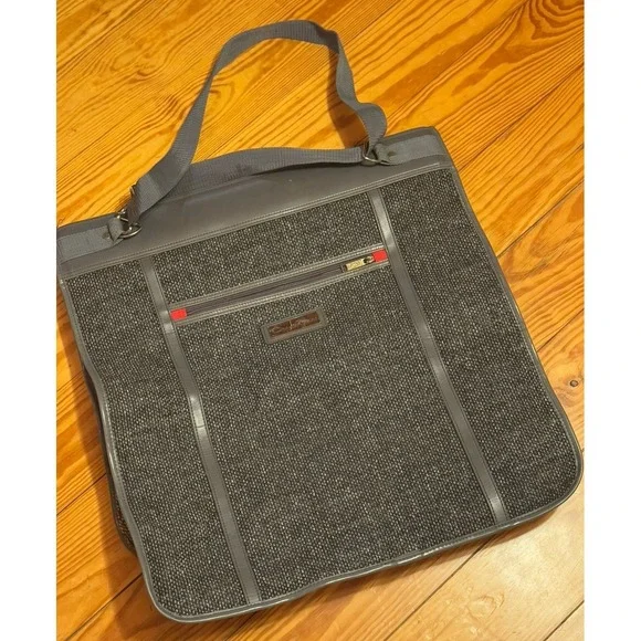 Vintage‎ Oscar De La Renta Gray Folding Tweed Garment Bag Designer Luggage