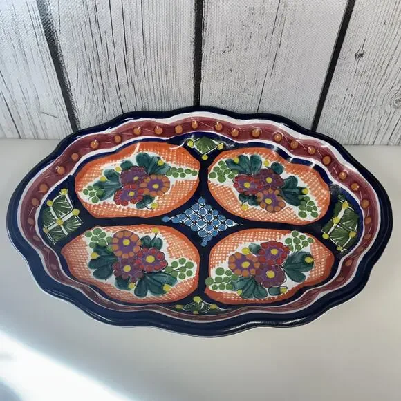 Talavera Ceramic Oval Bowl 9.25” x 6.5” Wall Hanging Signed Art Home Decor