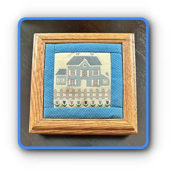 Vtg Cross Stitched Trinket Box Country & Cottge 80's 90's 7 x 7 Square