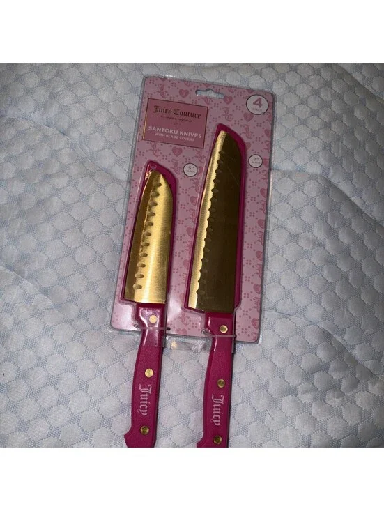 JUICY COUTURE 4 PIECE SANTOKU KNIVES JUICY COUTURE KNIFE SET WITH COVERS NEW
